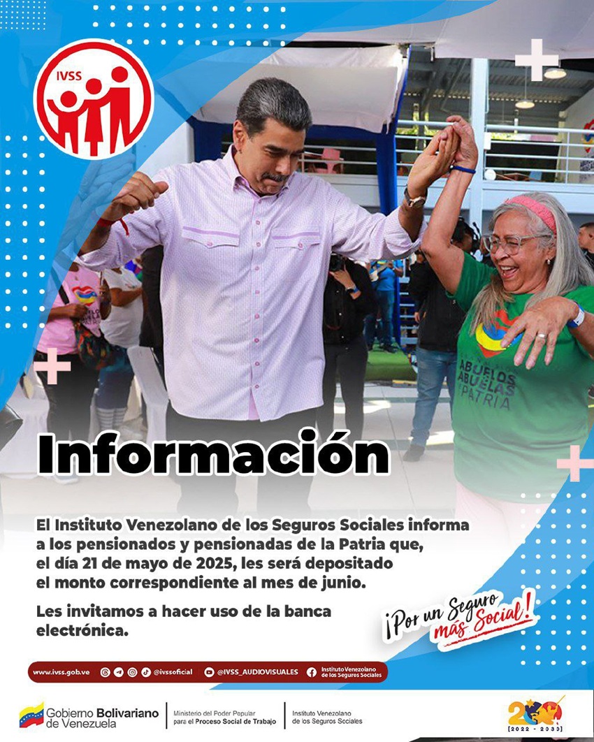 #Dato: IVSS paga este #21May la pensión correspondiente a junio de 2025 (+detalles)