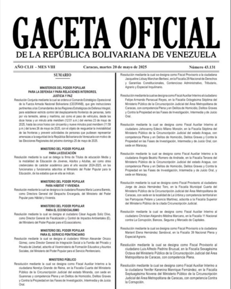 Ejecutivo nacional ordena cierre temporal de fronteras a partir del #23May