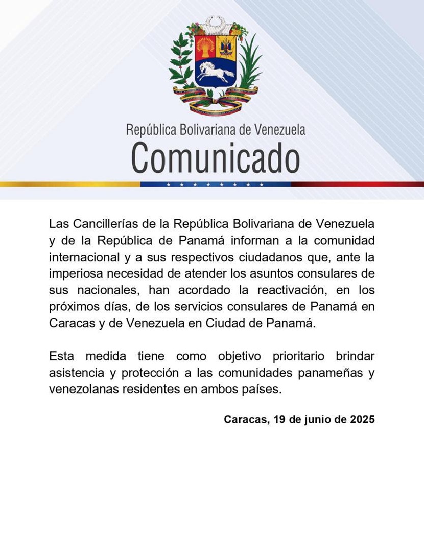 Venezuela anuncia que reactivará sus servicios consulares «en los próximos días» con Panamá