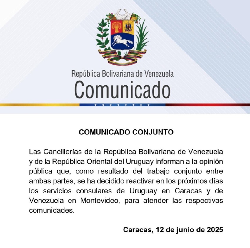 #Dato: Venezuela y Uruguay reactivarán en los próximos días los servicios consulares (+comunicado)