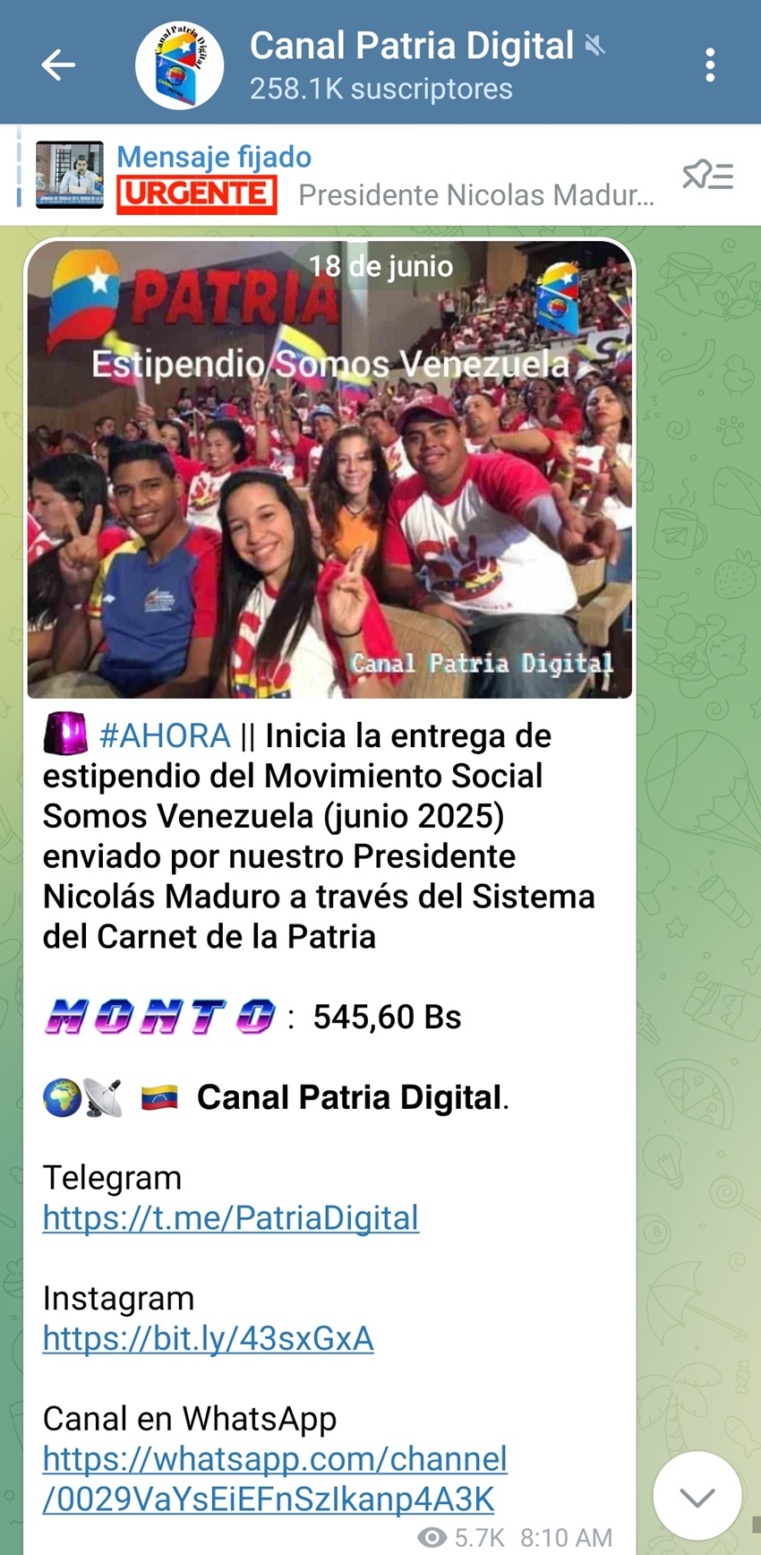 Pagan el estipendio «Somos Venezuela» de junio: Tuvo un aumento del 4% en bolívares