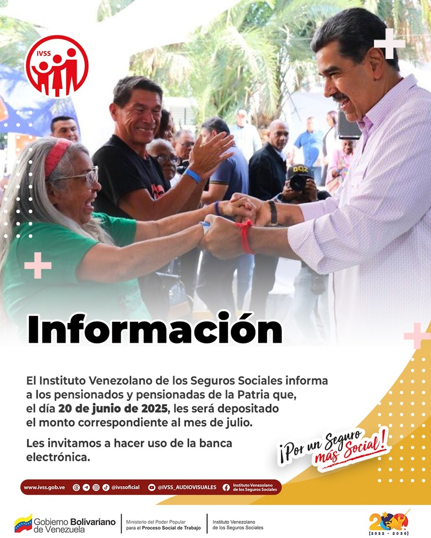 #Atentos: IVSS paga este #20Jun la pensión correspondiente a julio de 2025