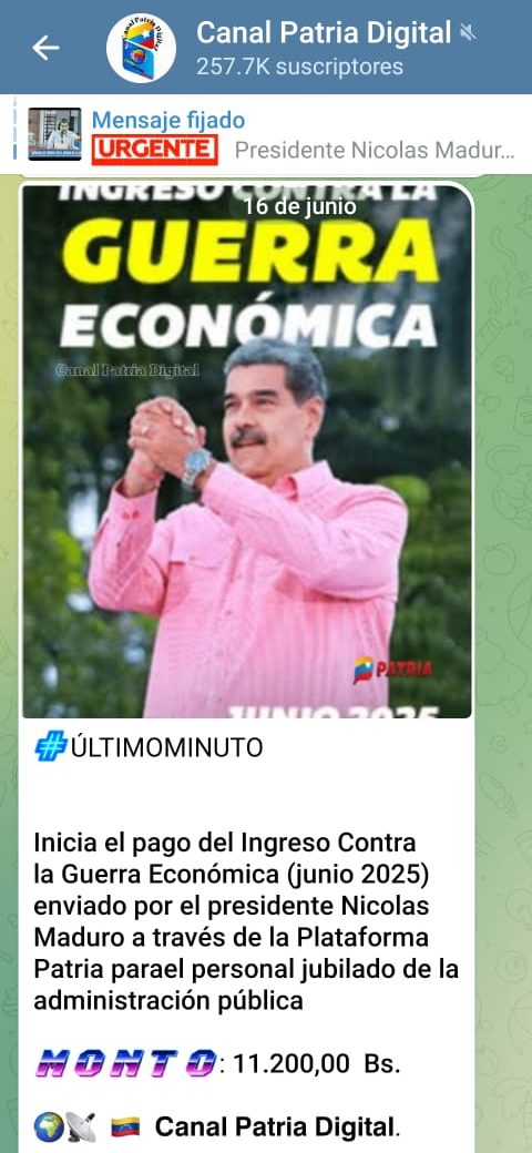Inicia el pago del Bono de «Guerra Económica» de junio a jubilados: equivale a US$109,64