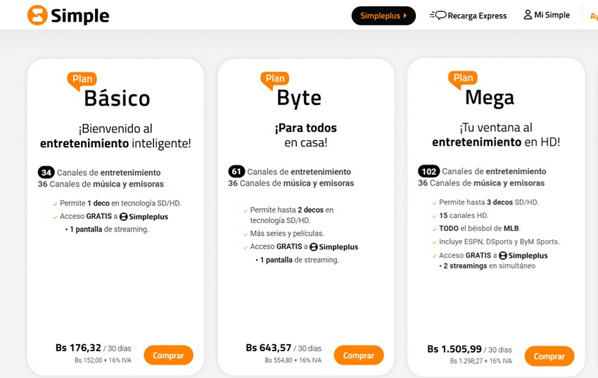 #Dato: Estos son los precios actualizados de los planes de Simpletv y Simplefibra de julio