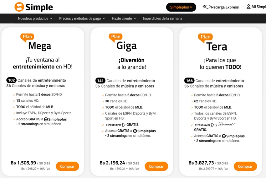 #Dato: Estos son los precios actualizados de los planes de Simpletv y Simplefibra de julio