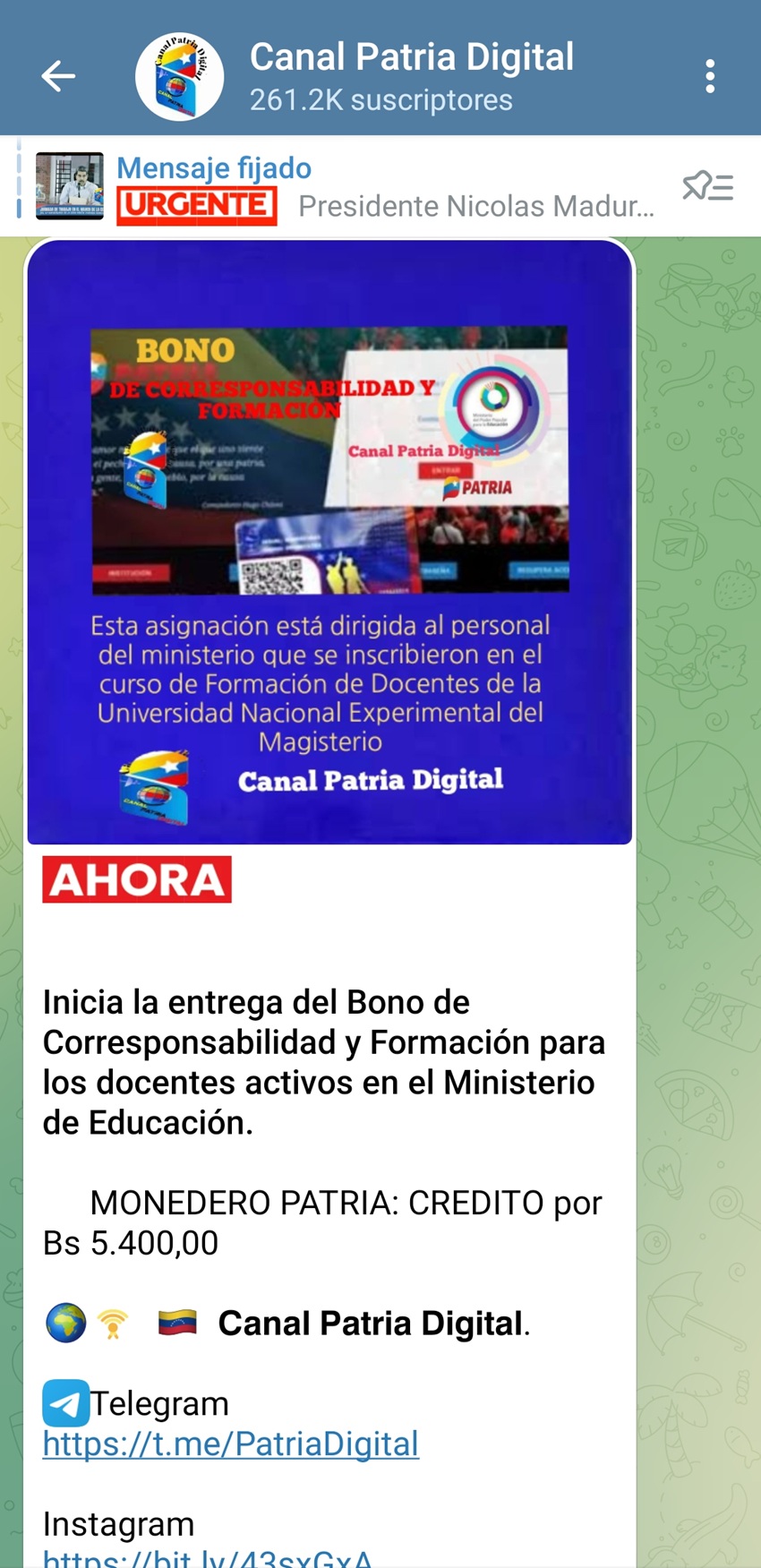 #Dato: Pagan bono de «Corresponsabilidad y Formación» para docentes activos por Bs. 5.400 (+detalles)