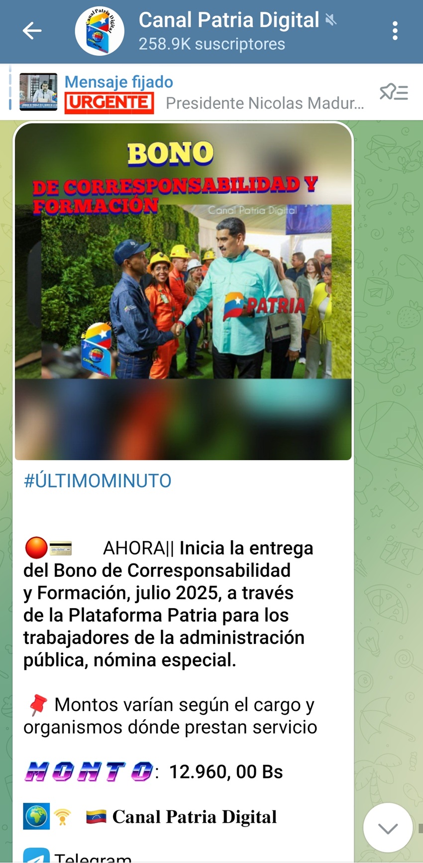 Por Bs. 12.960: Pagan bono «Corresponsabilidad y Formación» de julio a trabajadores de nómina especial