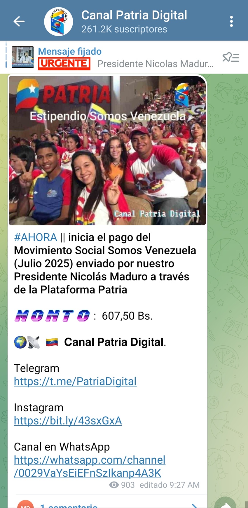 Incrementó más de 11% en bolívares: Pagan el estipendio «Somos Venezuela» de julio