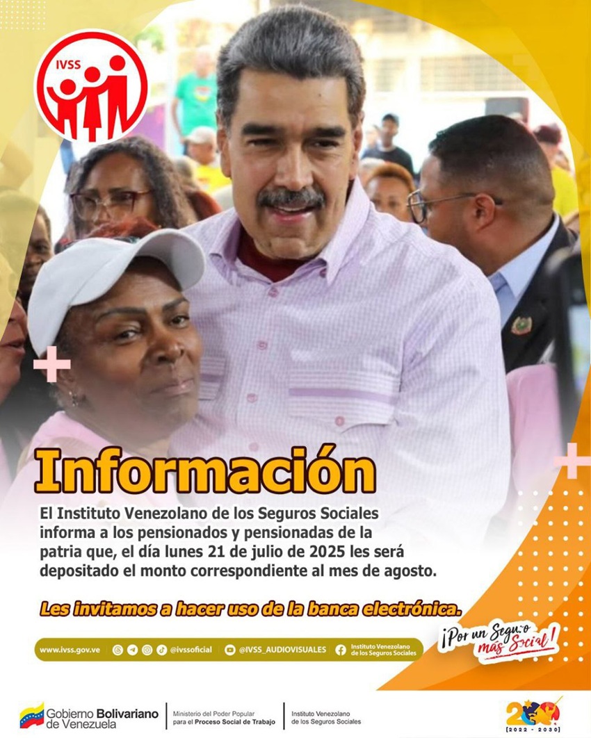 #Atentos: IVSS pagará este #21Jul la pensión correspondiente a agosto de 2025 (+detalles)