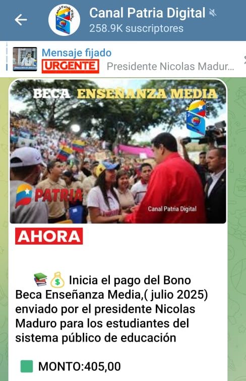 Comienza el pago del Bono Beca Enseñanza Media: incrementó 11,34% en bolívares