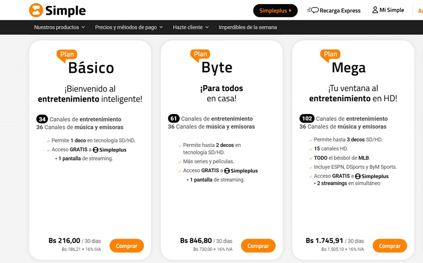 Estas son las tarifas actualizadas de los planes de Simpletv y Simplefibra de agosto