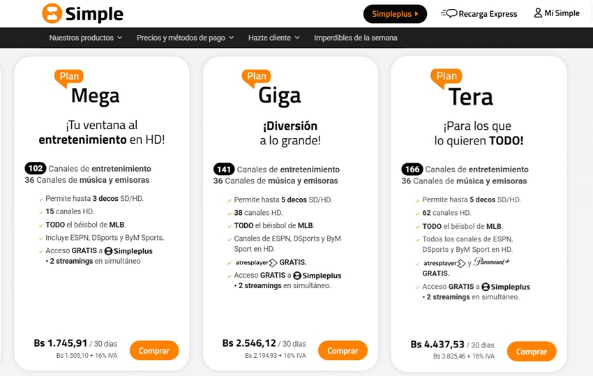 Estas son las tarifas actualizadas de los planes de Simpletv y Simplefibra de agosto