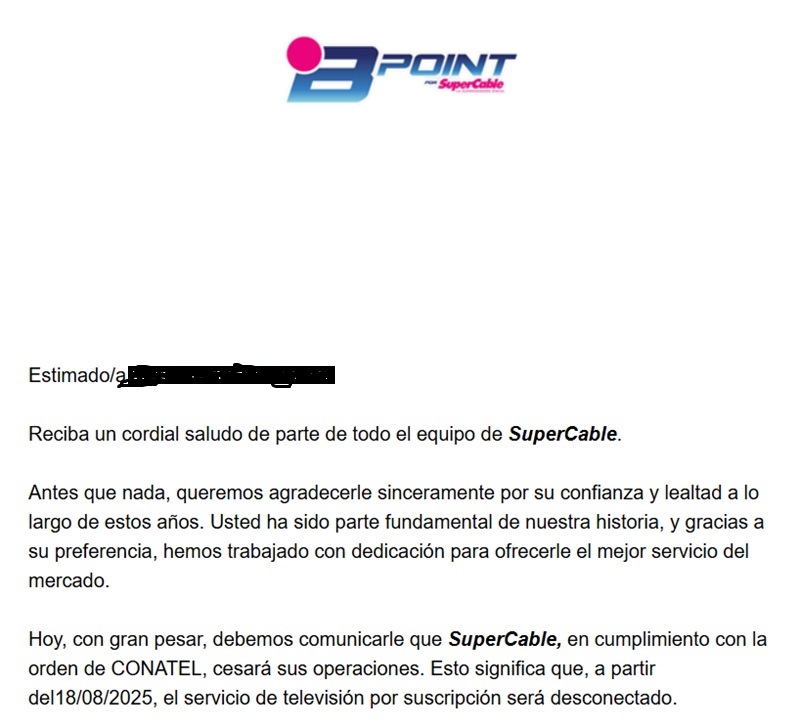SuperCable cesa operaciones a partir de este #18Ago: «Servicio de televisión por suscripción será desconectado»