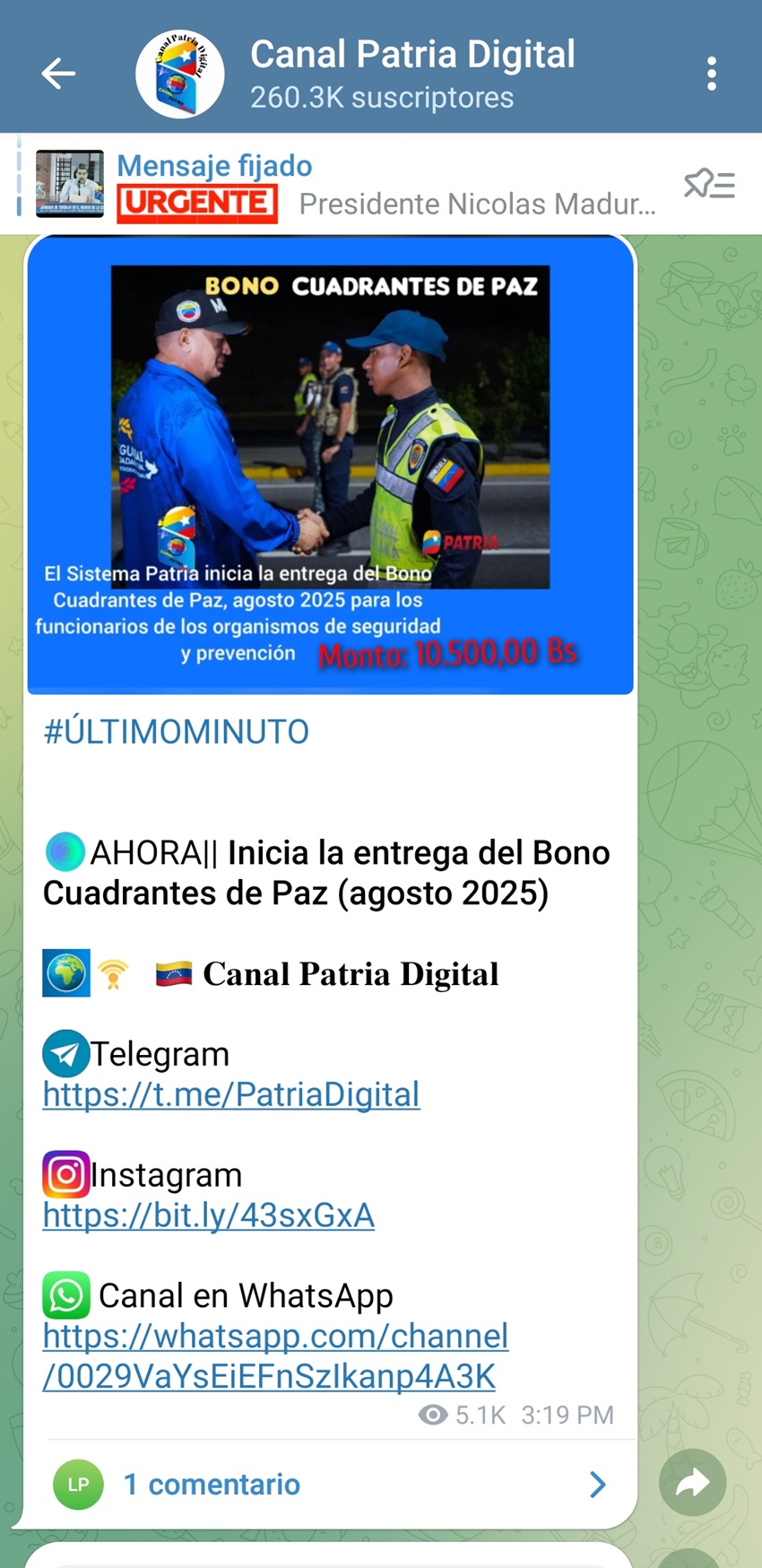 Pagan bono «Cuadrante de Paz» de agosto por Bs. 10.500: Incrementó más de 16% en bolívares