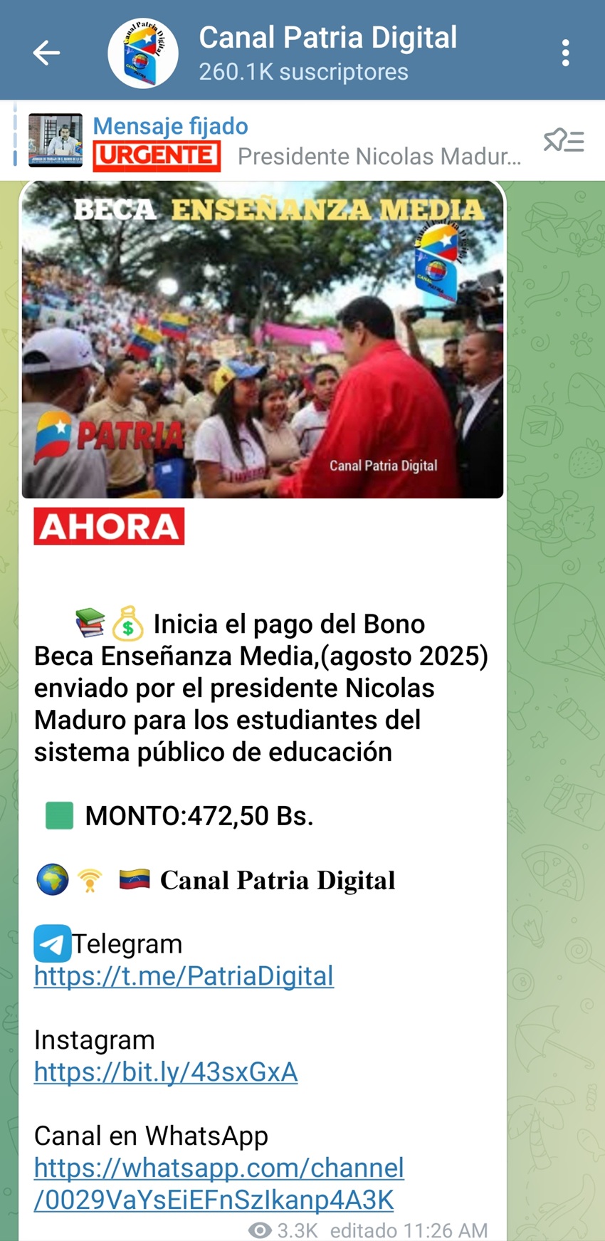 Aumentó más de 16% en bolívares: Pagan el bono «Beca Enseñanza Media» de agosto