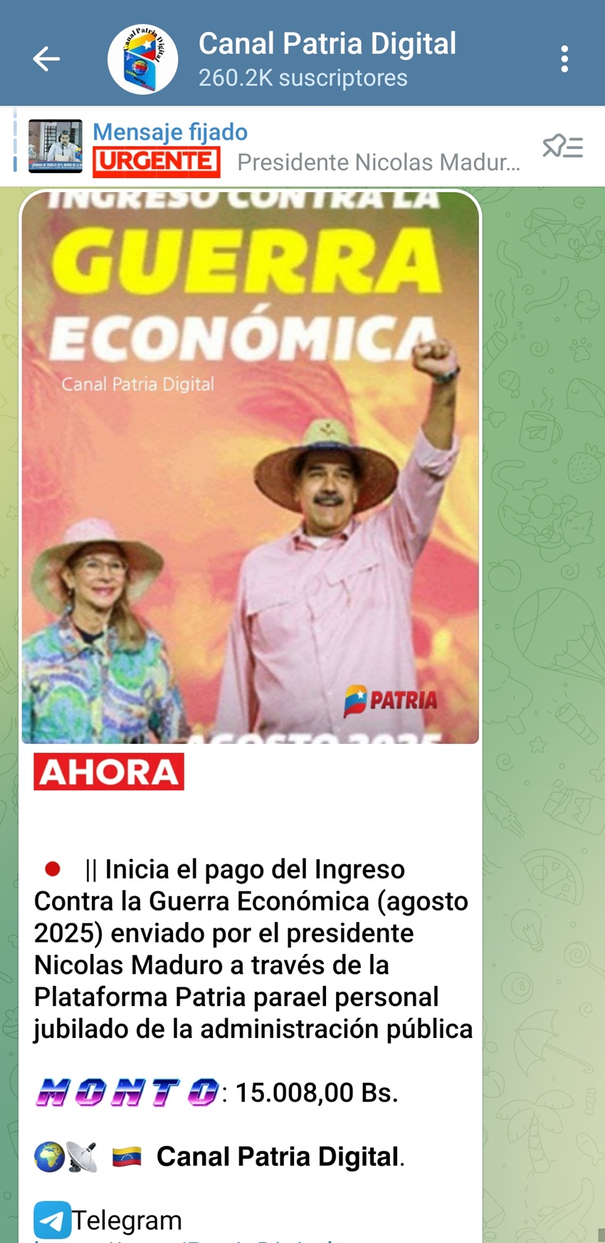Pagan bono «Contra la Guerra Económica» de agosto a jubilados por Bs. 15.000