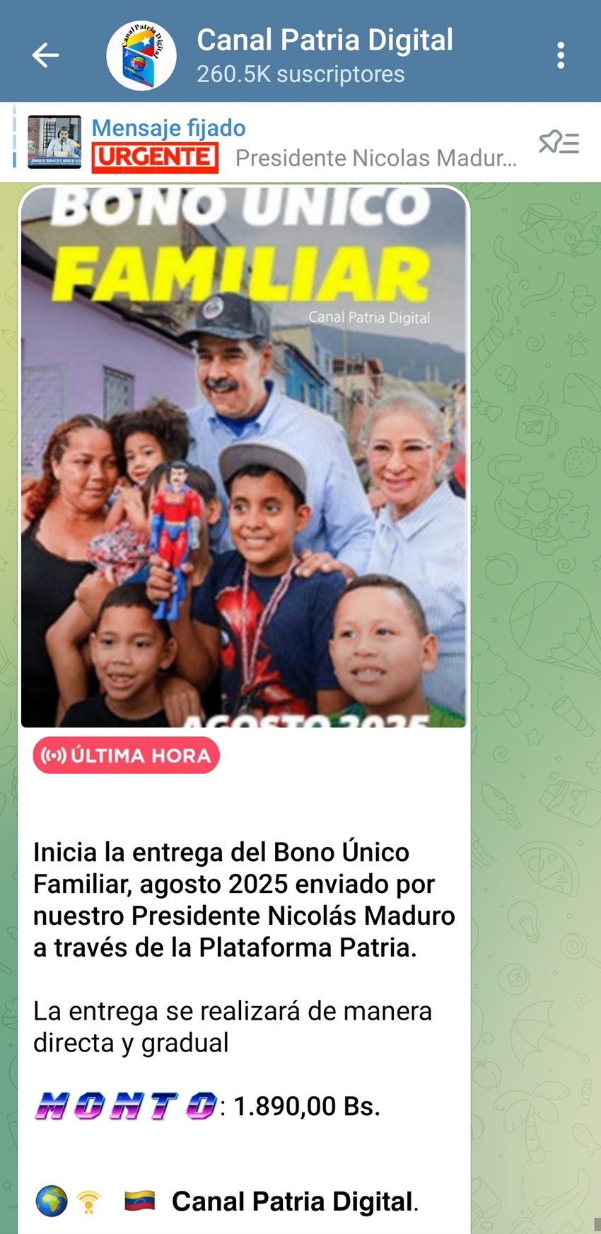 Incrementó 16% en bolívares: Pagan «Bono Único Familiar» de agosto por Bs. 1.890