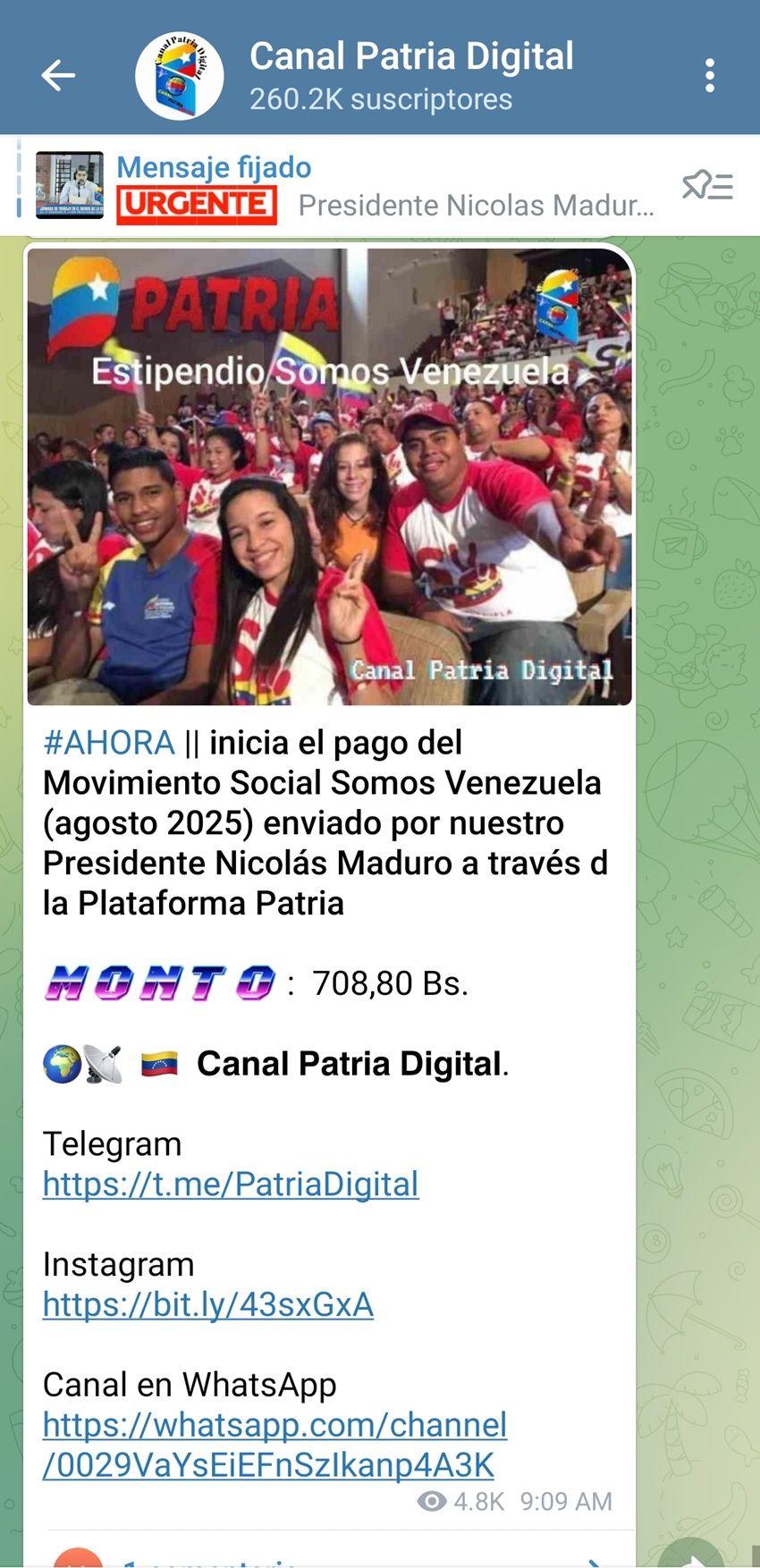 Pagan el estipendio «Somos Venezuela» por Bs. 708: Incrementó más de 16% en bolívares