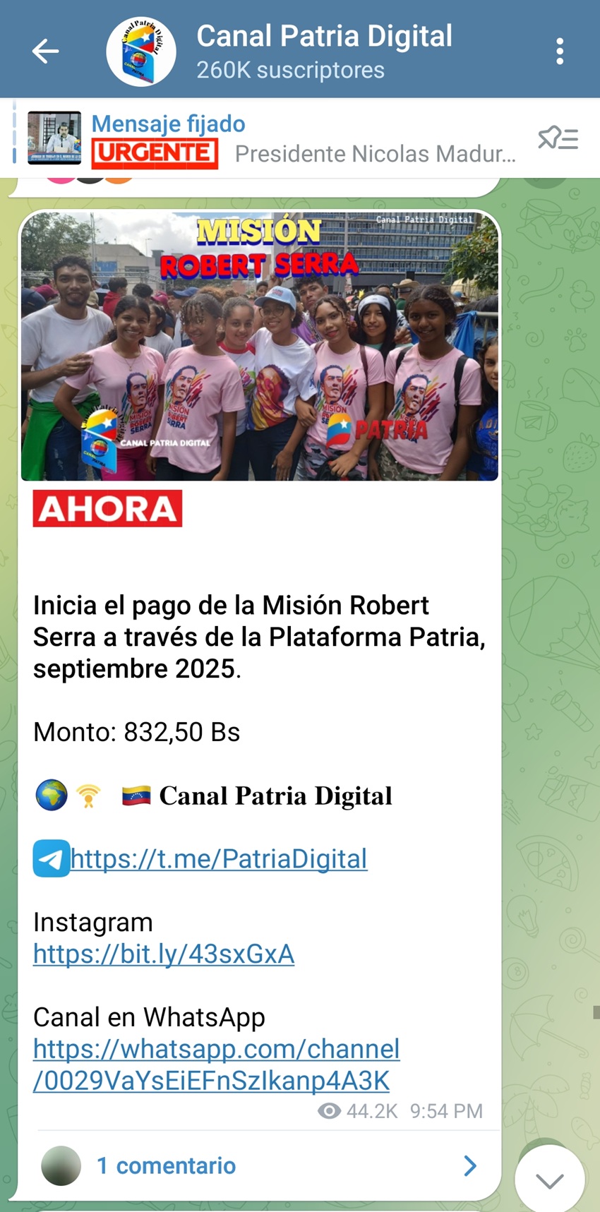 #Dato: Pagan la Misión «Robert Serra» de septiembre por Bs. 832,50