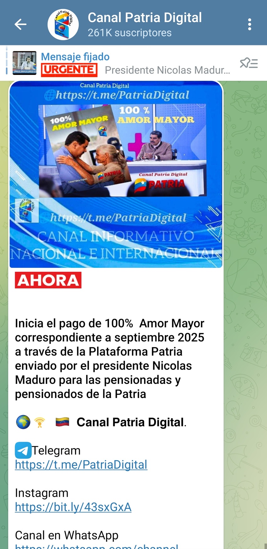 Pagan el bono de la Gran Misión «100% Amor Mayor» de septiembre a través de la Plataforma Patria