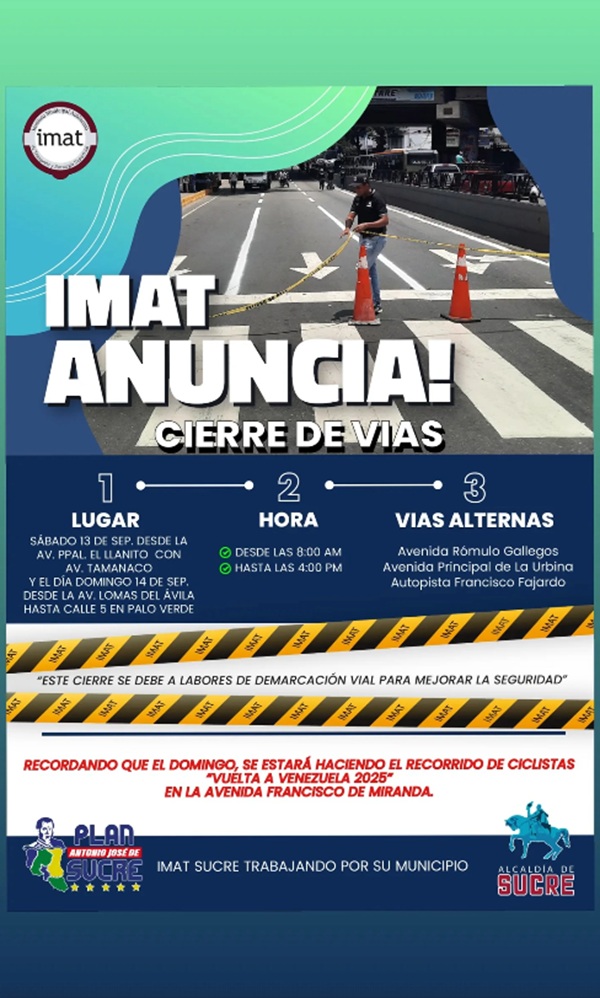 Alcaldía de Sucre cierra este fin de semana algunas vías por trabajos de demarcación (+detalles)