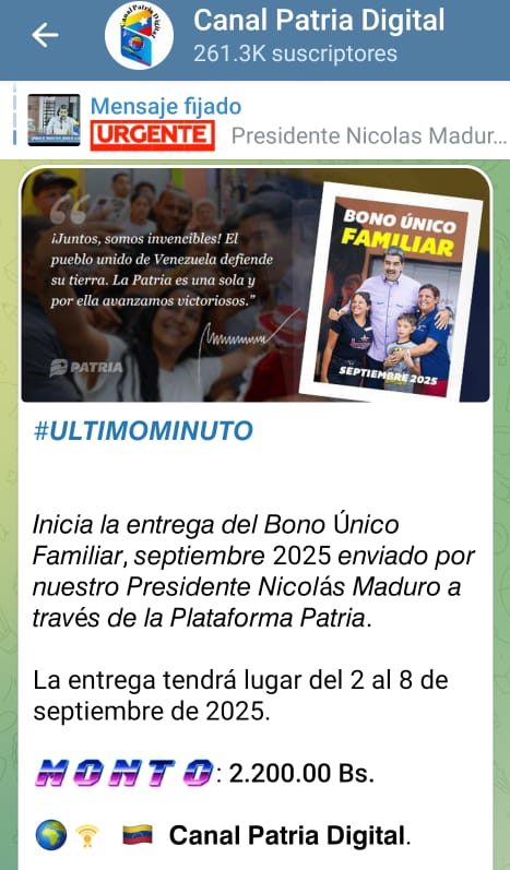 Inician pago del «Bono Único Familiar» de septiembre: incrementó 16,40% en bolívares