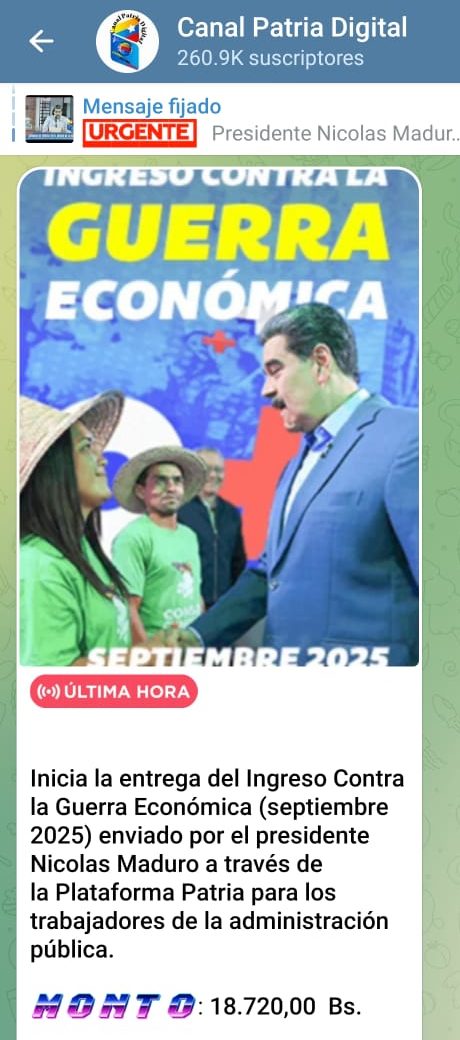 Aumentó 16,41%: Pagan «Ingreso Contra la Guerra Económica» de septiembre a trabajadores de la administración pública