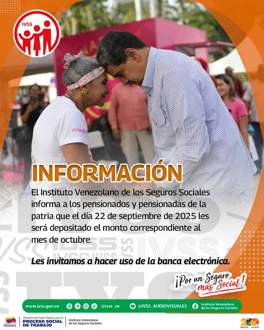 #Atentos: IVSS pagará este #22Sep la pensión correspondiente a octubre de 2025 (+detalles)