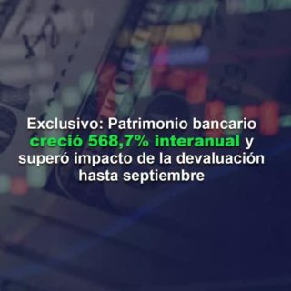 Patrimonio bancario creció 568,7% interanual y superó impacto de la devaluación hasta septiembre