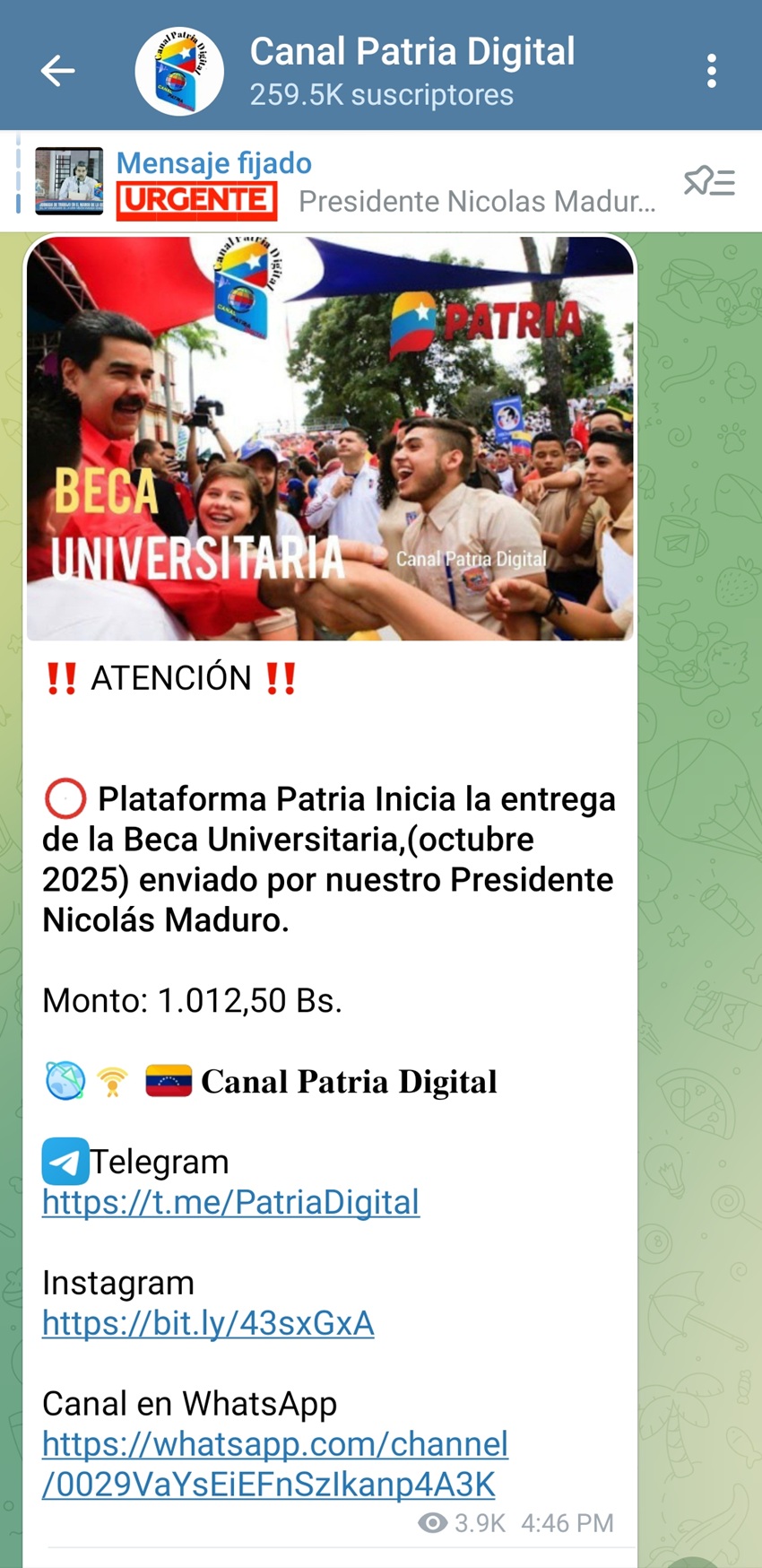 Pagan bono «Beca Universitaria» de octubre por más de Bs. 1.000: Tuvo un aumento del 21%