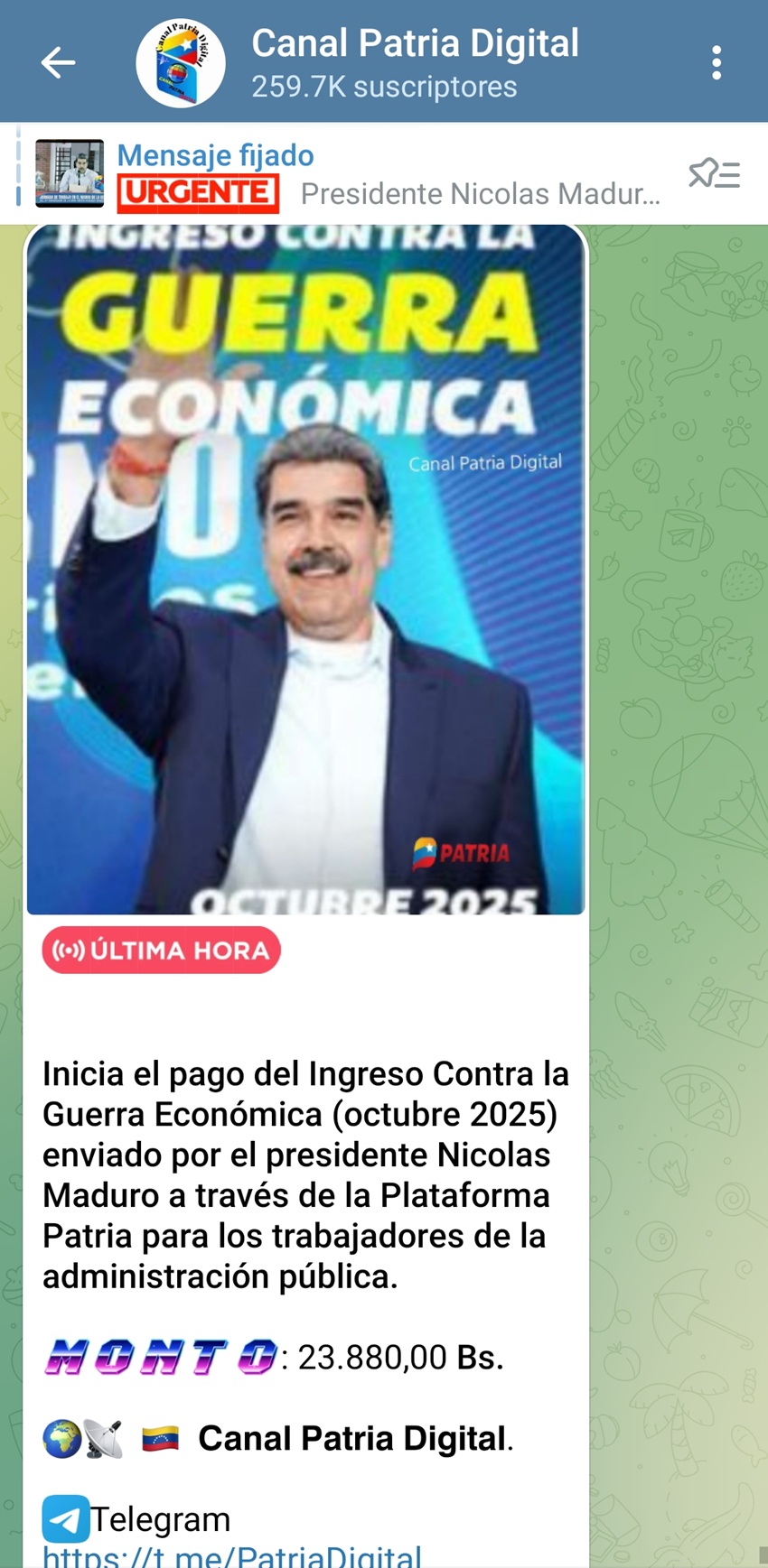 Aumentó 27%: Pagan bono «Contra la Guerra Económica» a trabajadores de la administración pública