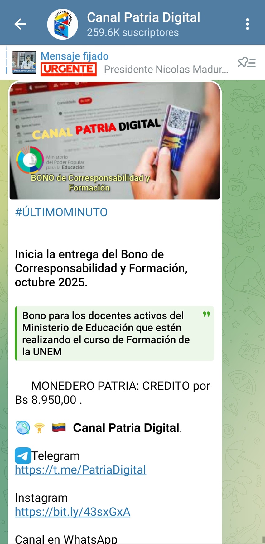 Pagan bono de «Corresponsabilidad y Formación» de octubre a docentes activos por más de Bs. 8.900