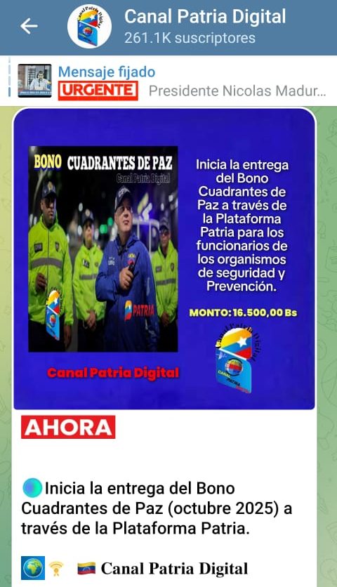 Inician pago del «Bono Cuadrantes de Paz» de octubre: incrementó 29,41% en bolívares
