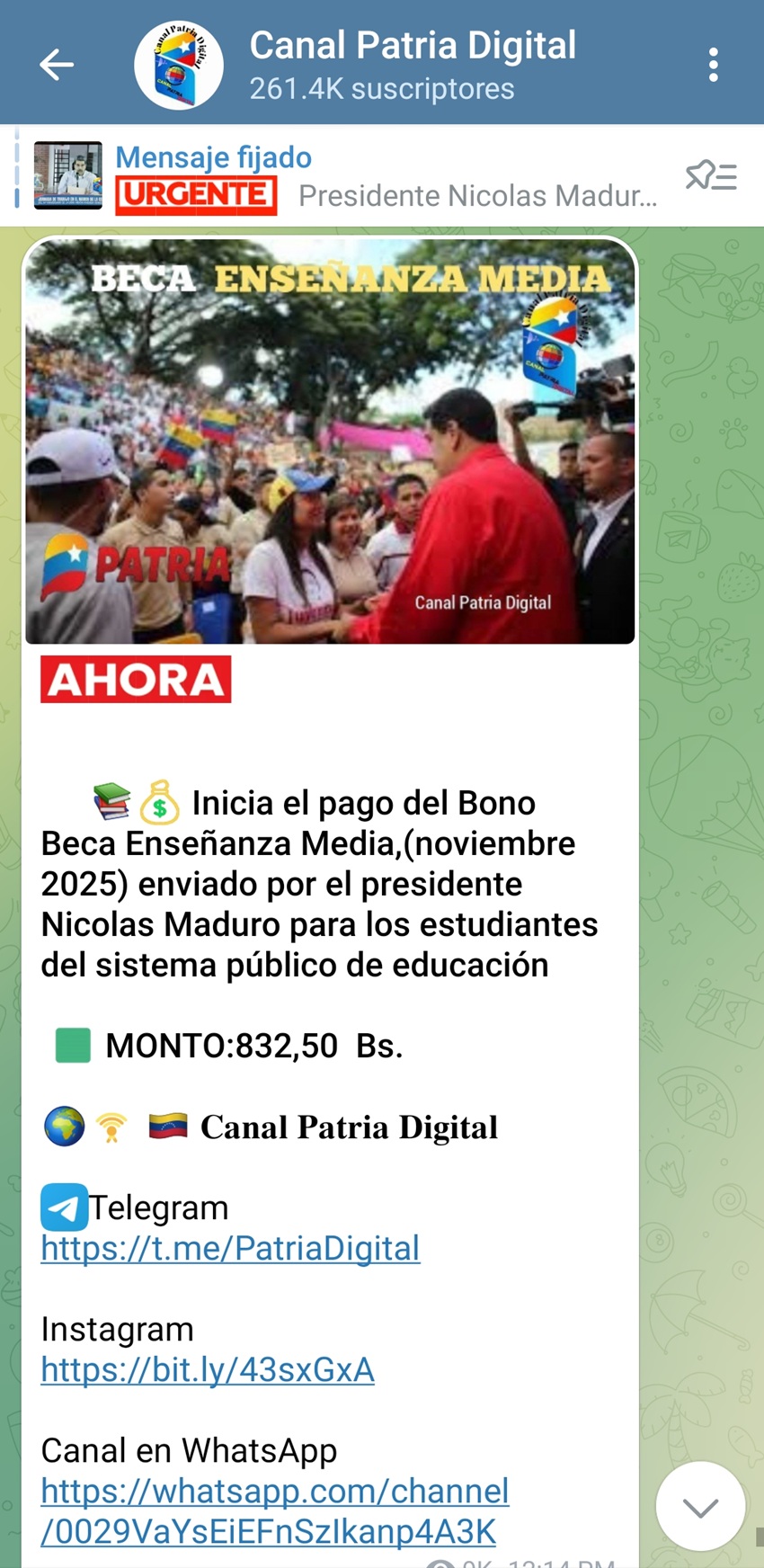 #Atentos: Pagan el bono «Beca Enseñanza Media» de noviembre por Bs. 832,50