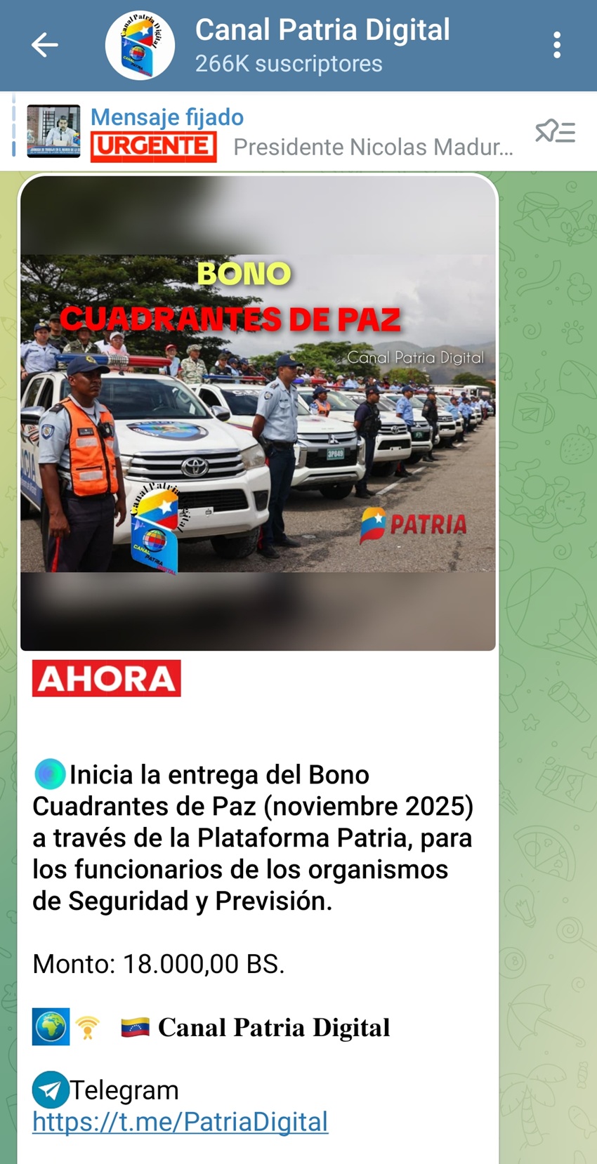 Pagan bono «Cuadrantes de Paz» de noviembre: Tuvo un incremento de más de 9% en bolívares