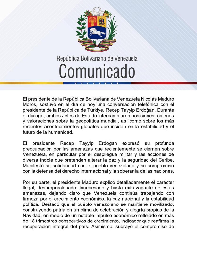 Maduro conversa con Erdogan y coinciden en restablecer ruta aérea de Turkish en Venezuela