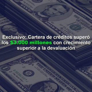 Cartera de créditos superó los US$3.000 millones con crecimiento superior a la devaluación