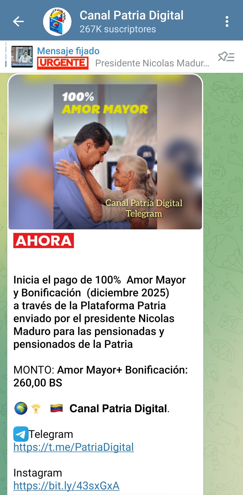 Incluye bonificación: Pagan bono «100% Amor Mayor» de diciembre a través del Sistema Patria (+monto)