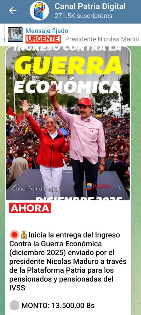 Pagan bono &laquo;Contra la Guerra Econ&oacute;mica&raquo; de diciembre a pensionados: increment&oacute; 15,38% en bol&iacute;vares