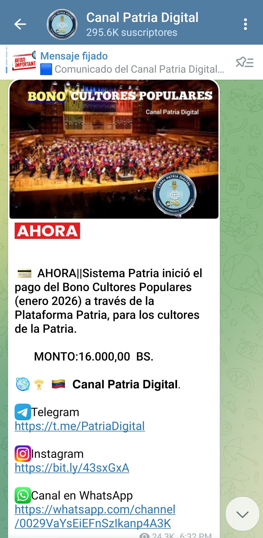 Pagan bono &laquo;Cultores Populares&raquo; de enero: Aument&oacute; m&aacute;s de 29% en bol&iacute;vares