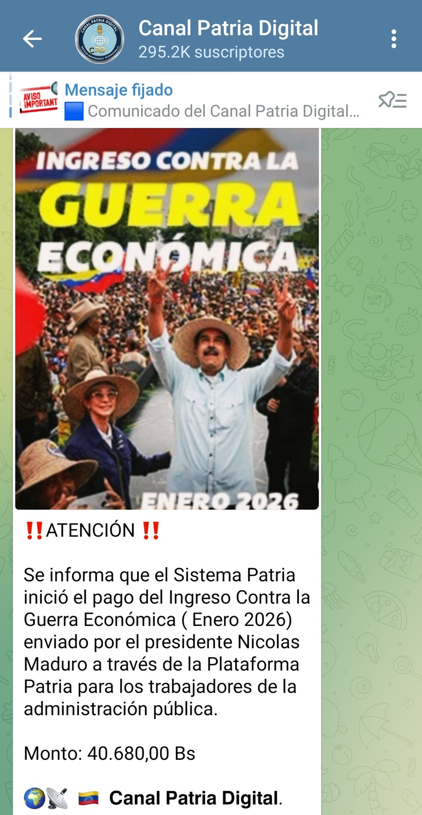 Aument&oacute; 25% en bol&iacute;vares: Pagan bono &laquo;Contra la Guerra Econ&oacute;mica&raquo; de enero a empleados p&uacute;blicos