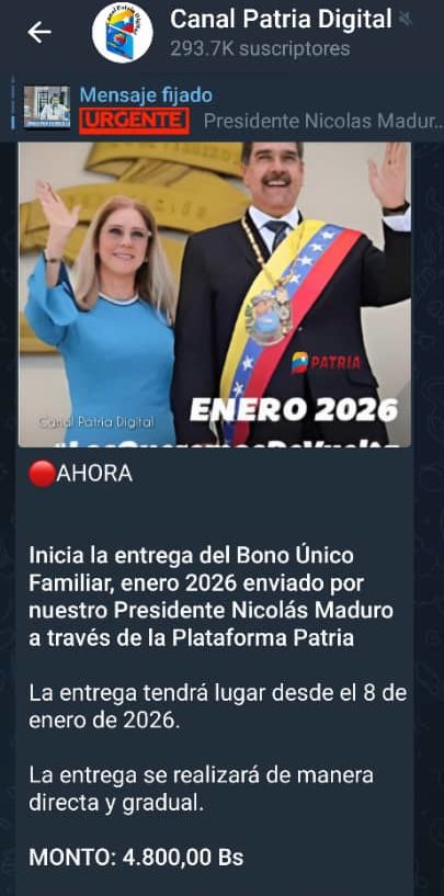 Pagan Bono &Uacute;nico Familiar de enero: increment&oacute; 29,55% en bol&iacute;vares