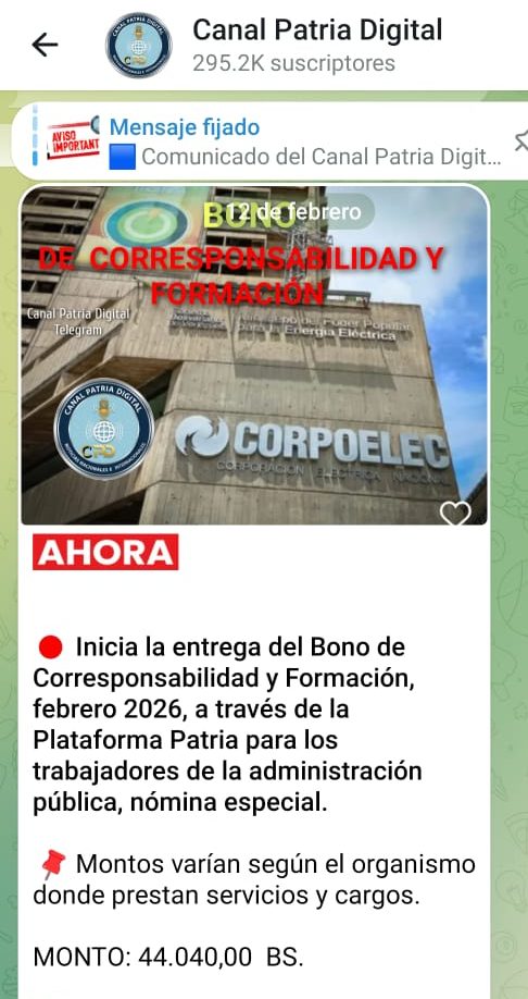 Inician pago del Bono &laquo;Corresponsabilidad y Formaci&oacute;n&raquo; de febrero a trabajadores de la administraci&oacute;n p&uacute;blica