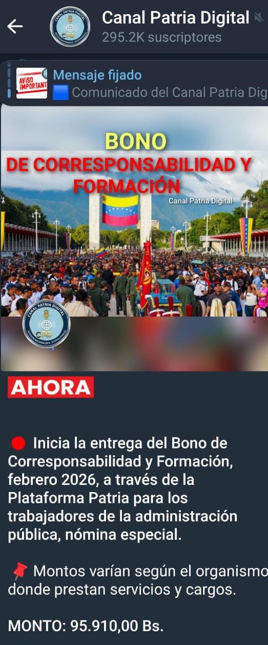 Equivale a US$ 228,36: pagan Bono Corresponsabilidad y Formación a trabajadores de nómina especial