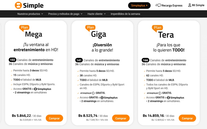 Estas son las tarifas del mes de marzo de 2026 de Simpletv y Simplefibra