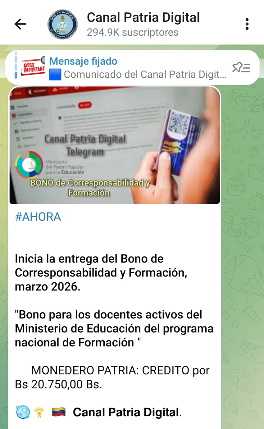 Increment&oacute; 13% en bol&iacute;vares: Pagan bono de &laquo;Corresponsabilidad y Formaci&oacute;n&raquo; de marzo a docentes activos