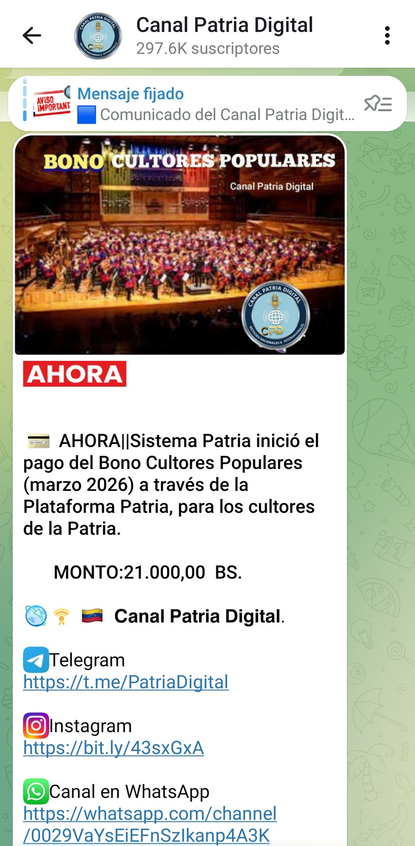 Increment&oacute; m&aacute;s de 14% en bol&iacute;vares: Pagan bono &laquo;Cultores Populares&raquo; de marzo (+monto)
