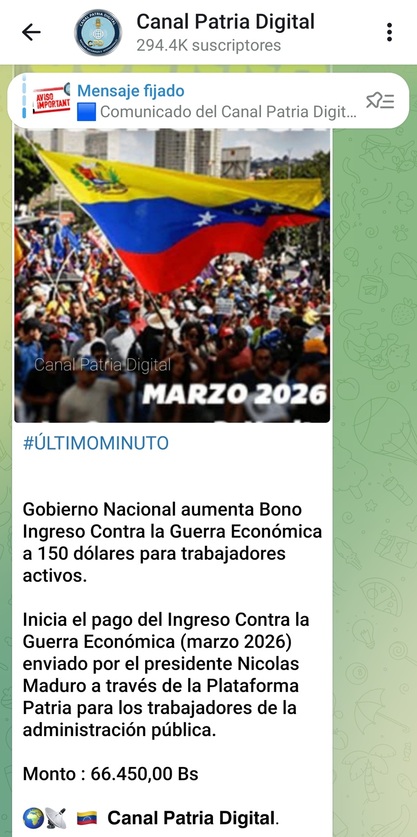 Equivale a US$ 150: Pagan bono &laquo;Contra la Guerra Econ&oacute;mica&raquo; de marzo a trabajadores p&uacute;blicos (+monto)
