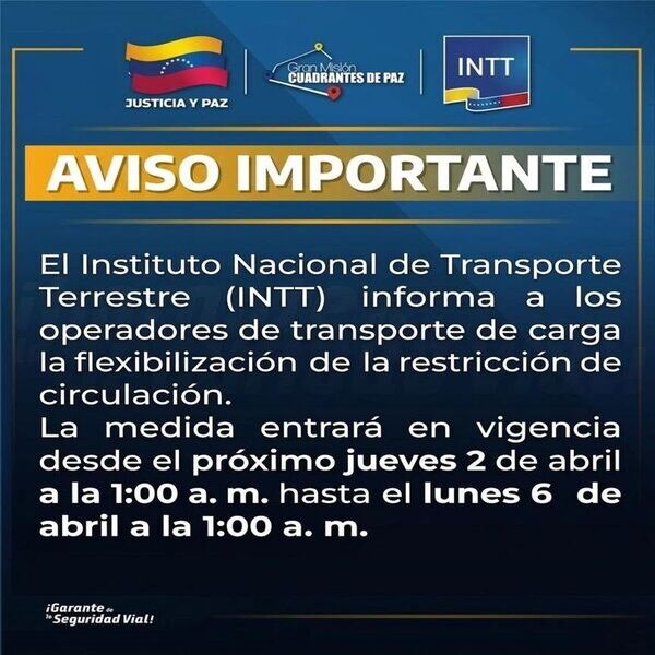 #EnDetalles: Flexibilizan restricci&oacute;n de transporte de carga durante Semana Santa 2026 (+comunicado)