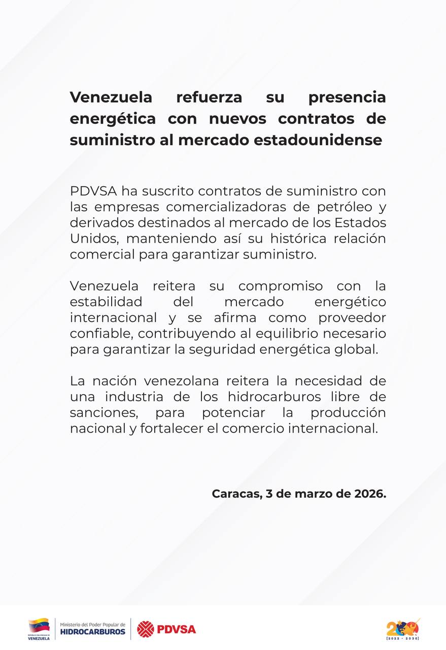 Pdvsa suscribe contratos de suministro con empresas comercializadoras de petr&oacute;leo destinados al mercado de EE.UU.